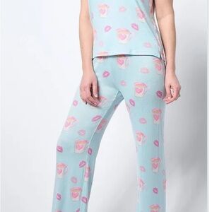 New P.J. Salvage x Cozy Zoe Short Sleeve Tee & Pant Lounge Set Aqua size-XL